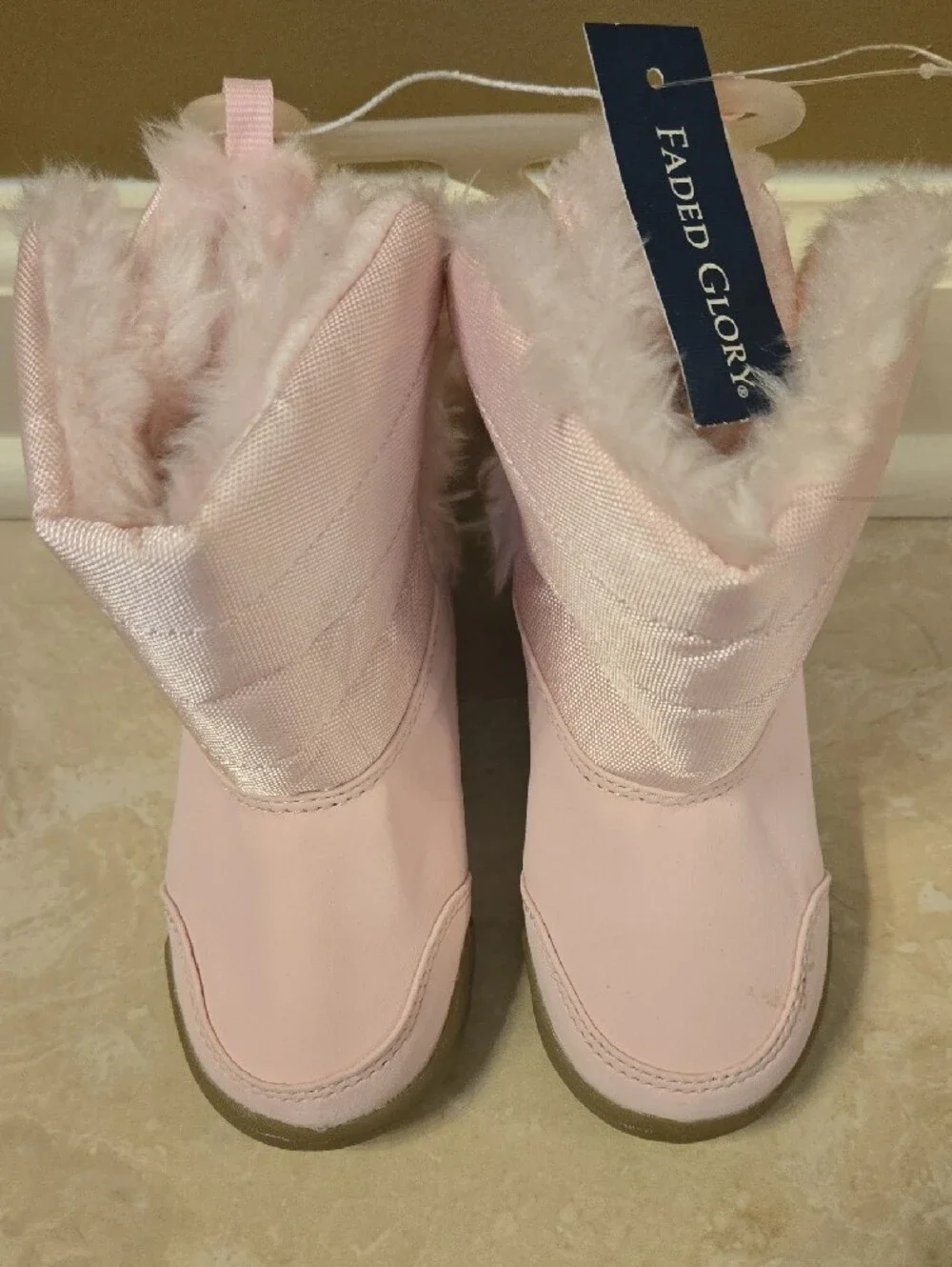 NWT Faded Glory Light Pink Faux Fur Quilted Boots INFANT 5